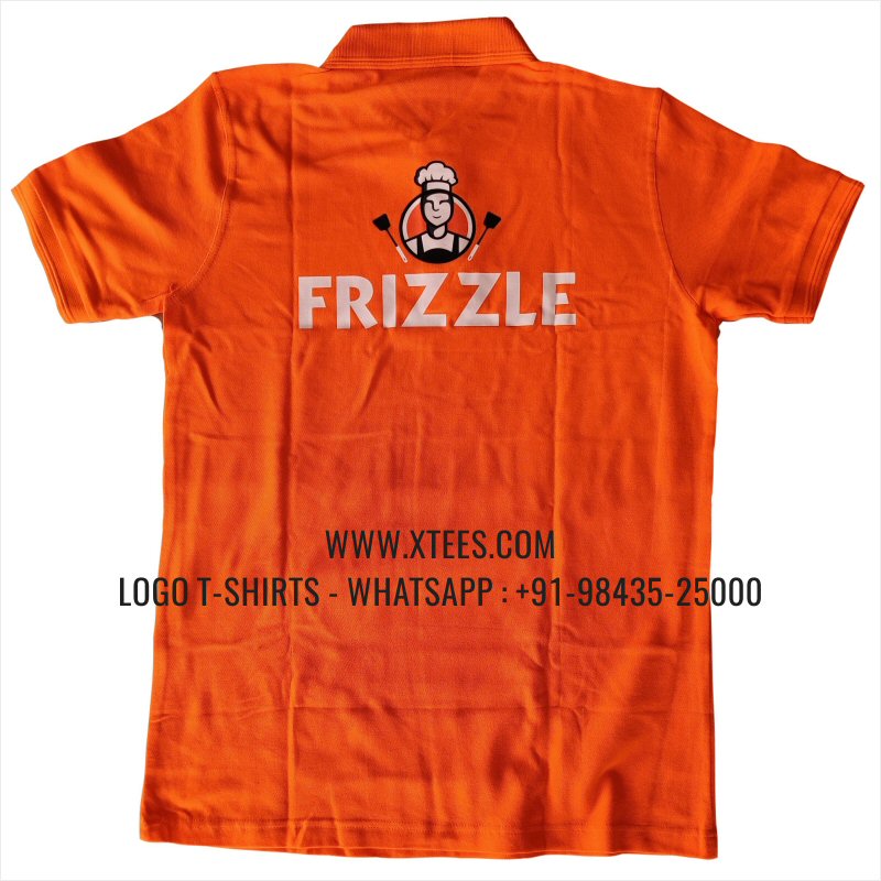 Logo Printed Collar Polo T-Shirt | 100% Cotton | 240 GSM Thick Pique Airtex Fabric | Orange | High Res Digital Print
