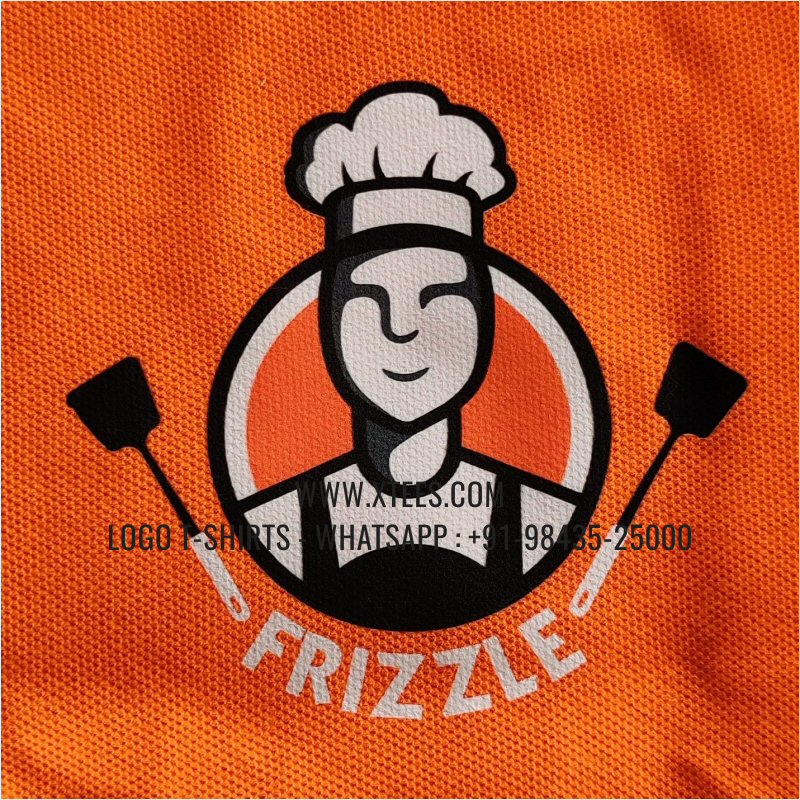 Logo Printed Collar Polo T-Shirt | 100% Cotton | 240 GSM Thick Pique Airtex Fabric | Orange | High Res Digital Print