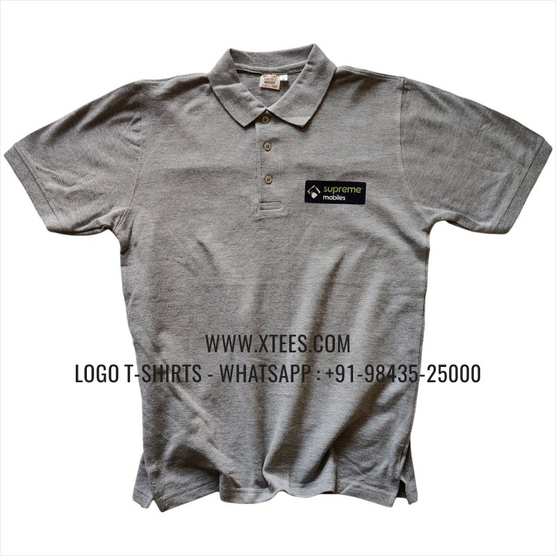 Logo Printed Collar Polo T-Shirt | 100% Cotton | 200 GSM Thick Pique Fabric | Grey Melange | High Res Digital Print