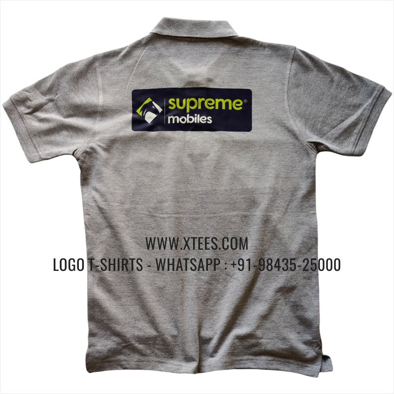 Logo Printed Collar Polo T-Shirt | 100% Cotton | 200 GSM Thick Pique Fabric | Grey Melange | High Res Digital Print