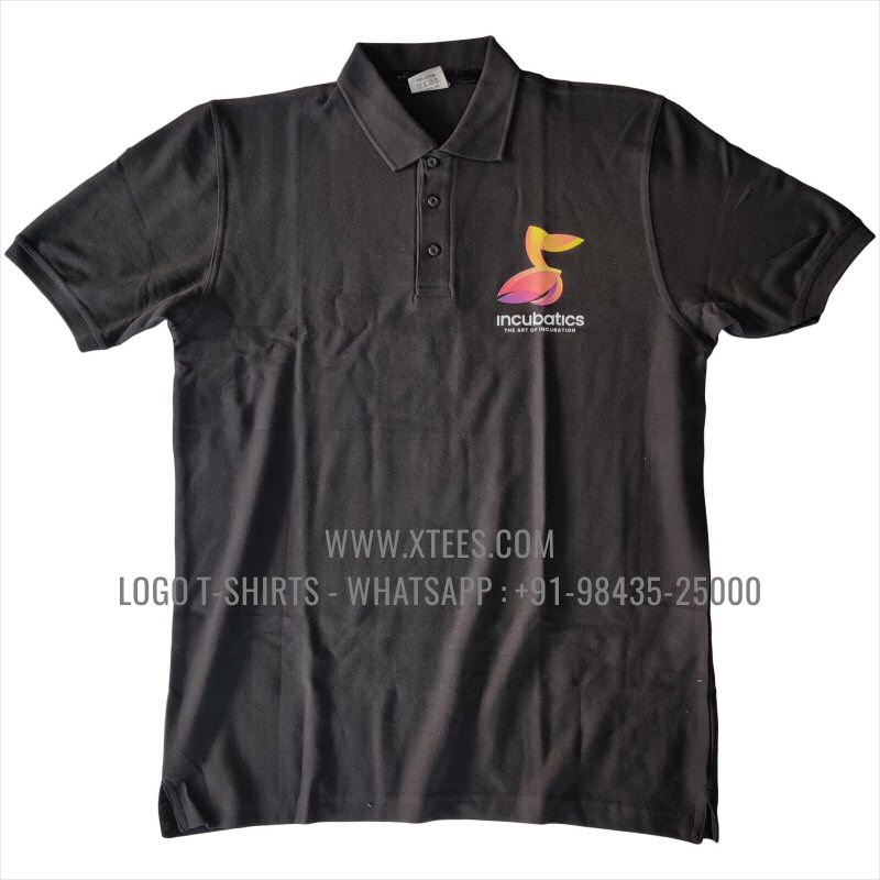 Logo Printed Collar Polo T-Shirt | 100% Cotton | 240 GSM Thick Pique Airtex Fabric | Black | High Res Digital Print