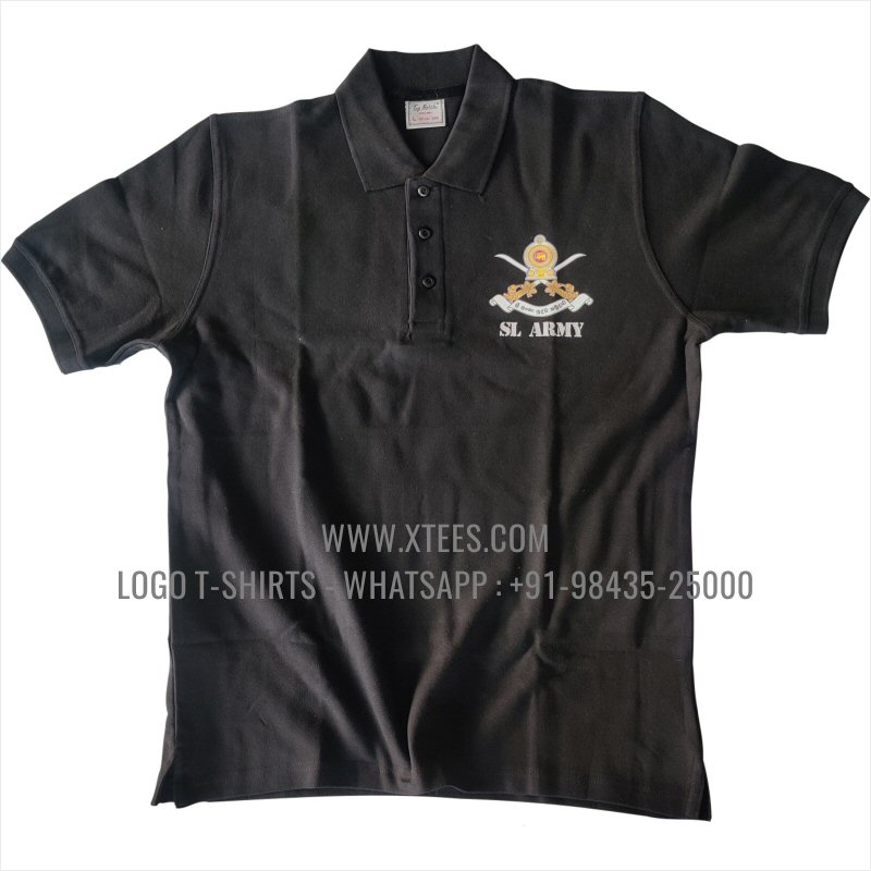 Logo Printed Collar Polo T-Shirt | 100% Cotton | 240 GSM Thick Pique Airtex Fabric | Black | High Res Digital Print