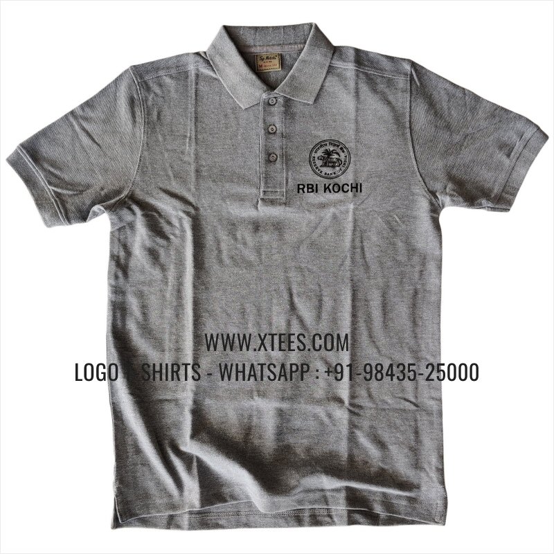 Logo Printed Collar Polo T-Shirt | 100% Cotton | 240 GSM Thick Pique Airtex Fabric | Grey Melange | High Res Digital Print