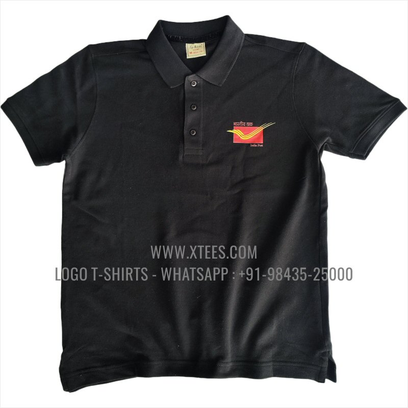 Logo Printed Collar Polo T-Shirt | 100% Cotton | 240 GSM Thick Pique Airtex Fabric | Black | High Res Digital Print