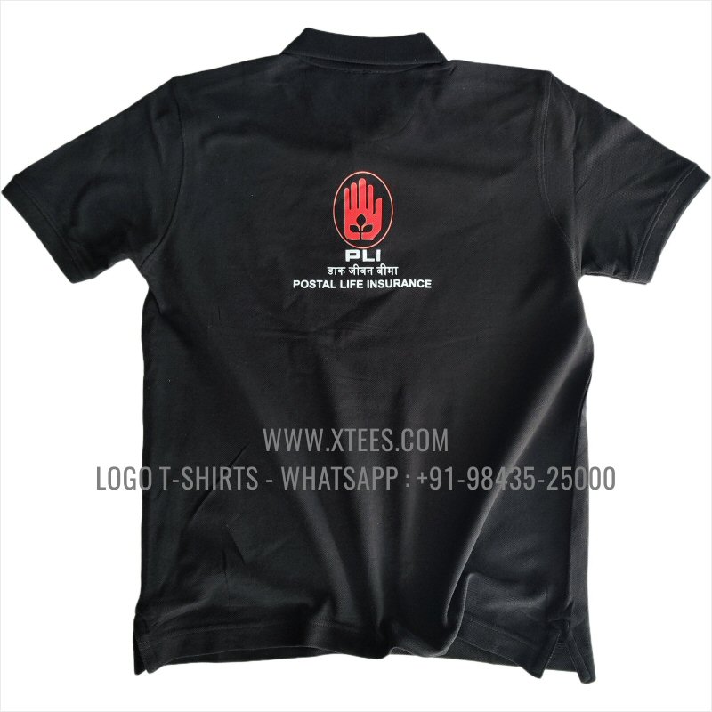Logo Printed Collar Polo T-Shirt | 100% Cotton | 240 GSM Thick Pique Airtex Fabric | Black | High Res Digital Print