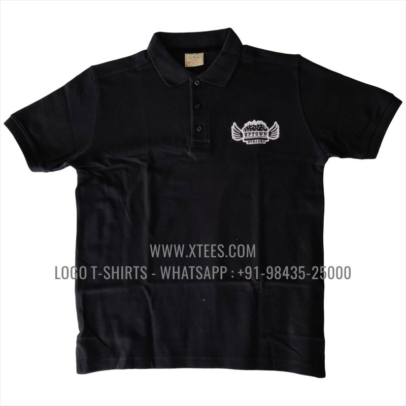 Logo Embroidery Collar Polo T-Shirt | 100% Cotton | 280 GSM Thick Pique 2 Ply Fabric | Black