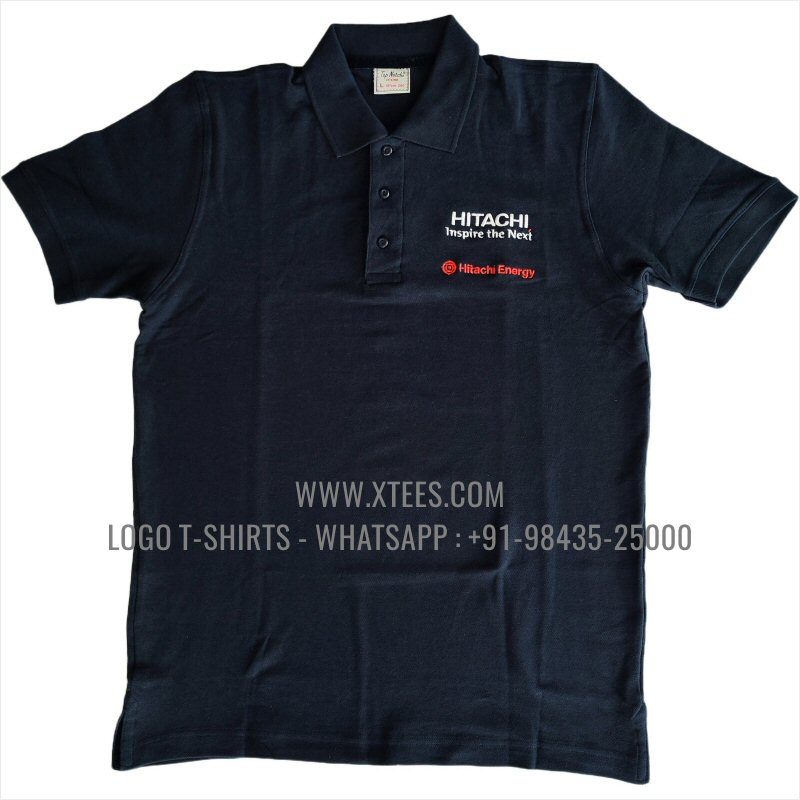 Logo Embroidery Collar Polo T-Shirt | 100% Cotton | 280 GSM Thick Pique 2 Ply Fabric | Navy