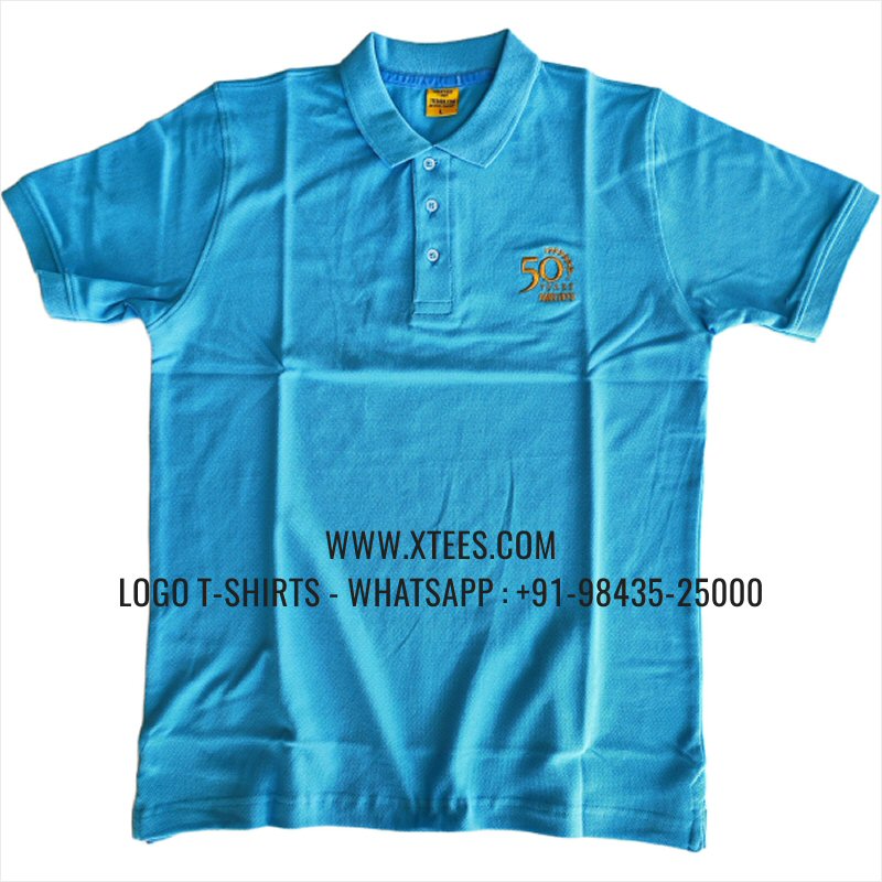 Logo Embroidery Collar Polo T-Shirt | 100% Cotton | 240 GSM Thick Pique Airtex Fabric | Sky Blue