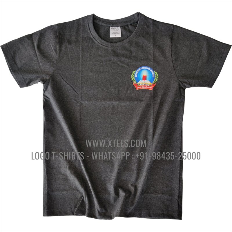 Logo Round Neck T-Shirt | 100% Cotton | 180 GSM Fine Fabric | Charcoal Melange | Hi Res Digital Print