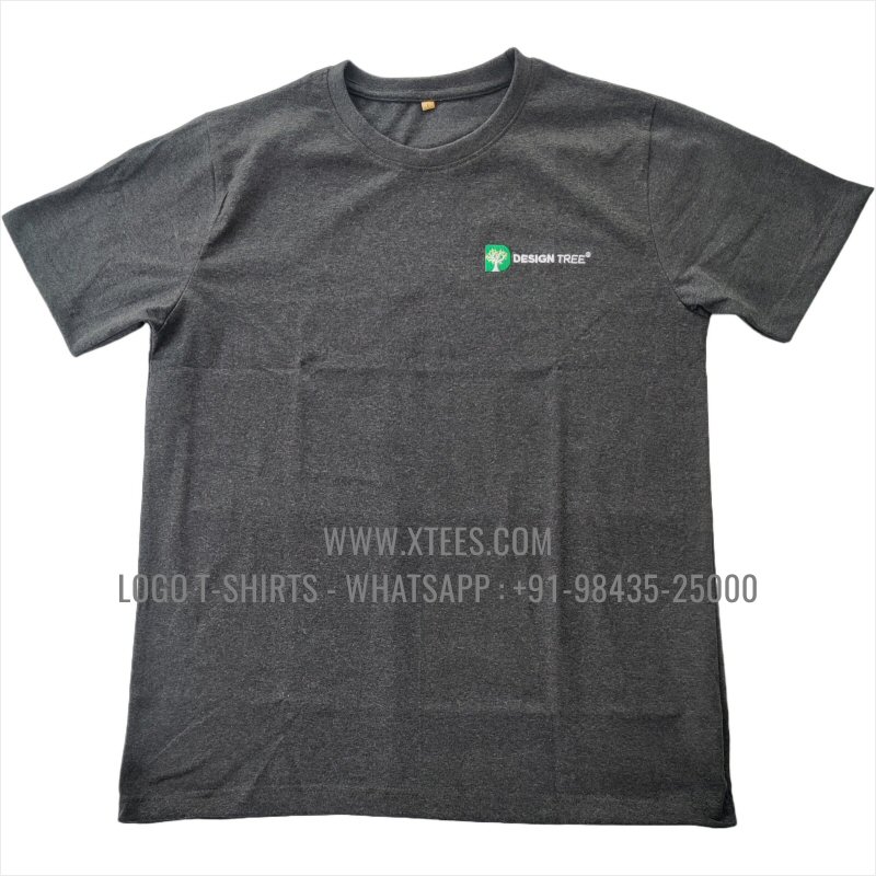 Logo Round Neck T-Shirt | 100% Cotton | 180 GSM Fine Fabric | Charcoal Melange | Embroidery