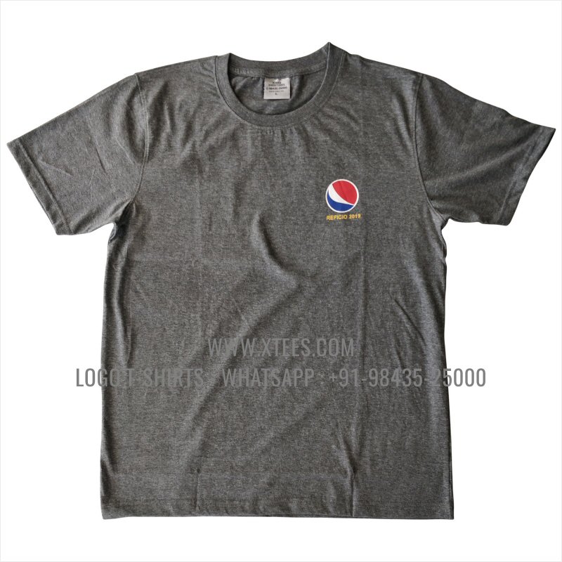 Logo Round Neck T-Shirt | 100% Cotton | 180 GSM Fine Fabric | Charcoal Melange | Hi Res Digital Print
