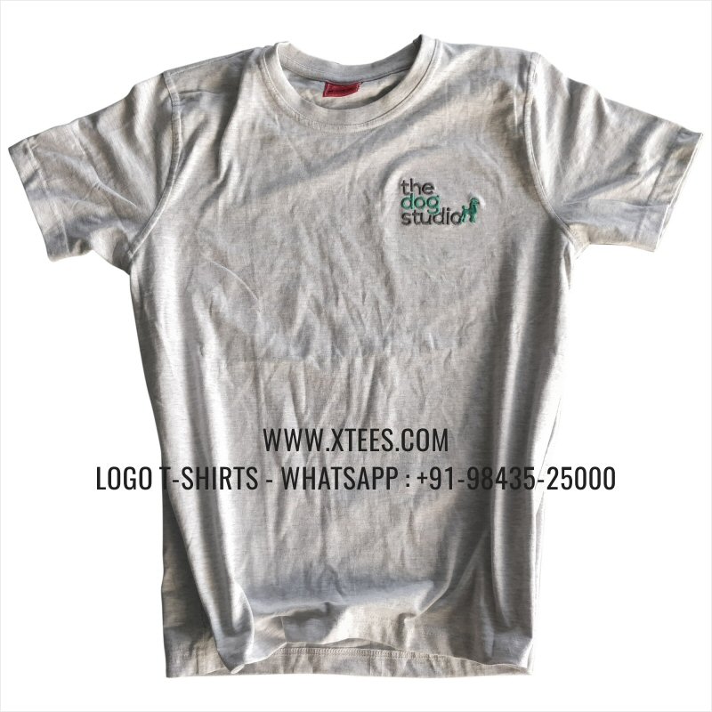 Logo Round Neck T-Shirt | 100% Cotton | 180 GSM Fine Fabric | White Melange | Embroidery