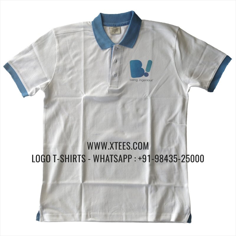 Dual Color Collar Polo T-Shirt | 100% Cotton | 240 GSM Thick Pique Airtex Fabric | White | Hi Res Digital Print