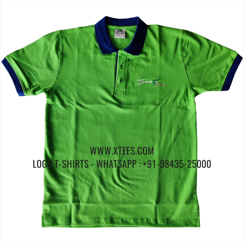 Dual Color Collar Polo T-Shirt | 100% Cotton | 240 GSM Thick Pique Airtex Fabric | Parrot Green | Logo Embroidery
