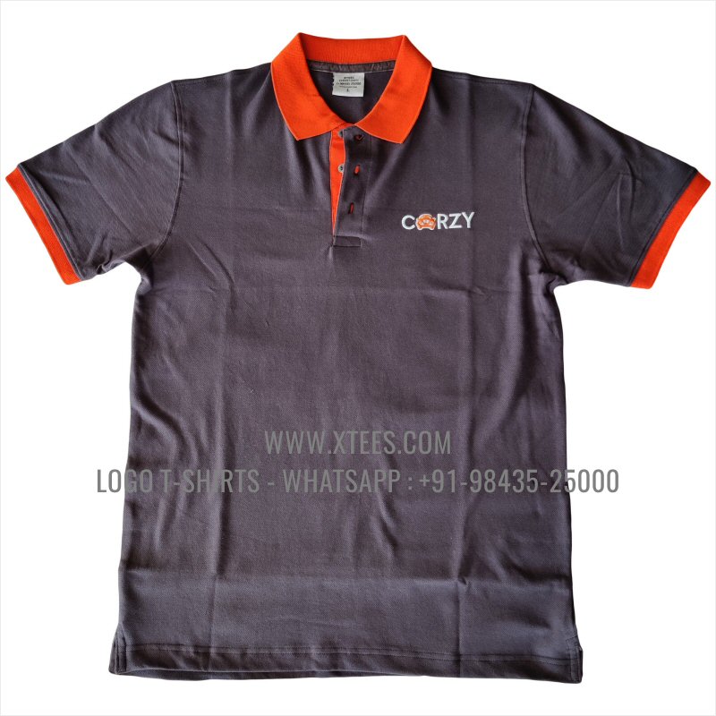 Dual Color Collar Polo T-Shirt | 100% Cotton | 240 GSM Thick Pique Airtex Fabric | Dark Grey | Logo Embroidery