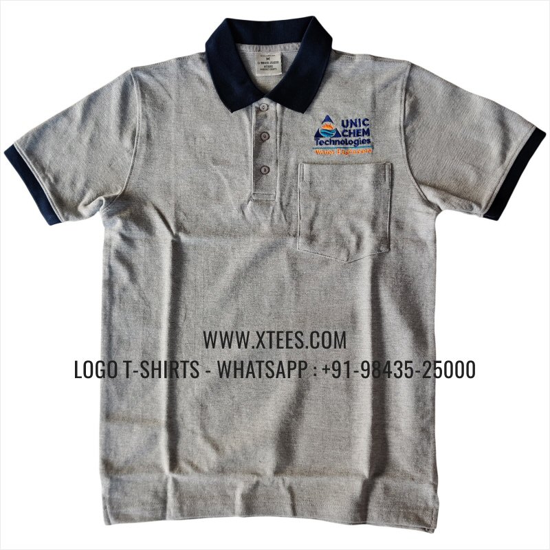 Dual Color Collar Polo T-Shirt | 100% Cotton | 240 GSM Thick Pique Airtex Fabric | Grey Melange | Logo Embroidery