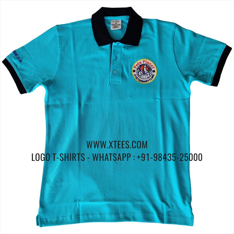 Dual Color Collar Polo T-Shirt | 100% Cotton | 240 GSM Thick Pique Airtex Fabric | Aqua Blue | Logo Embroidery