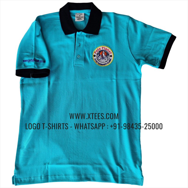 Dual Color Collar Polo T-Shirt | 100% Cotton | 240 GSM Thick Pique Airtex Fabric | Aqua Blue | Logo Embroidery