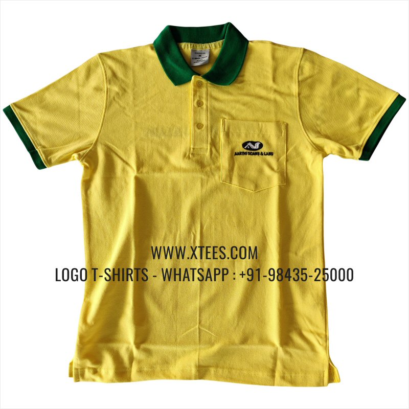Dual Color Collar Polo T-Shirt | 100% Cotton | 240 GSM Thick Pique Airtex Fabric | Yellow | Logo Embroidery