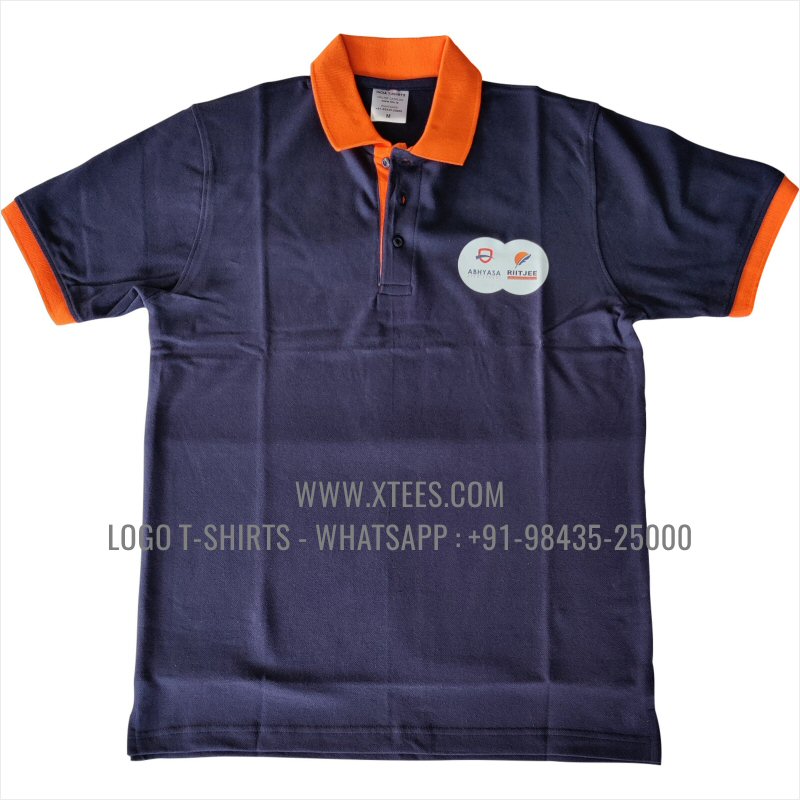 Dual Color Collar Polo T-Shirt | 100% Cotton | 240 GSM Thick Pique Airtex Fabric | Navy | Logo Embroidery