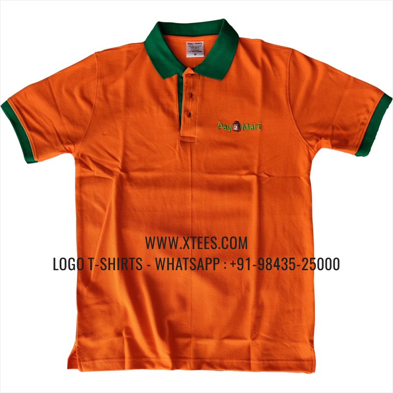 Dual Color Collar Polo T-Shirt | 100% Cotton | 240 GSM Thick Pique Airtex Fabric | Orange | Logo Embroidery
