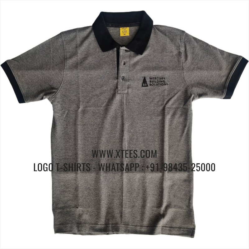 Dual Color Collar Polo T-Shirt | 100% Cotton | 240 GSM Thick Pique Airtex Fabric | Anthracite Melange | Logo Embroidery
