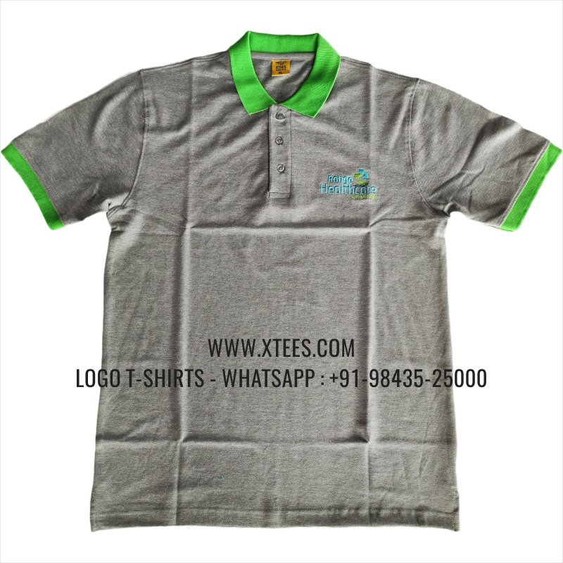 Dual Color Collar Polo T-Shirt | 100% Cotton | 240 GSM Thick Pique Airtex Fabric | Grey Melange | Logo Embroidery