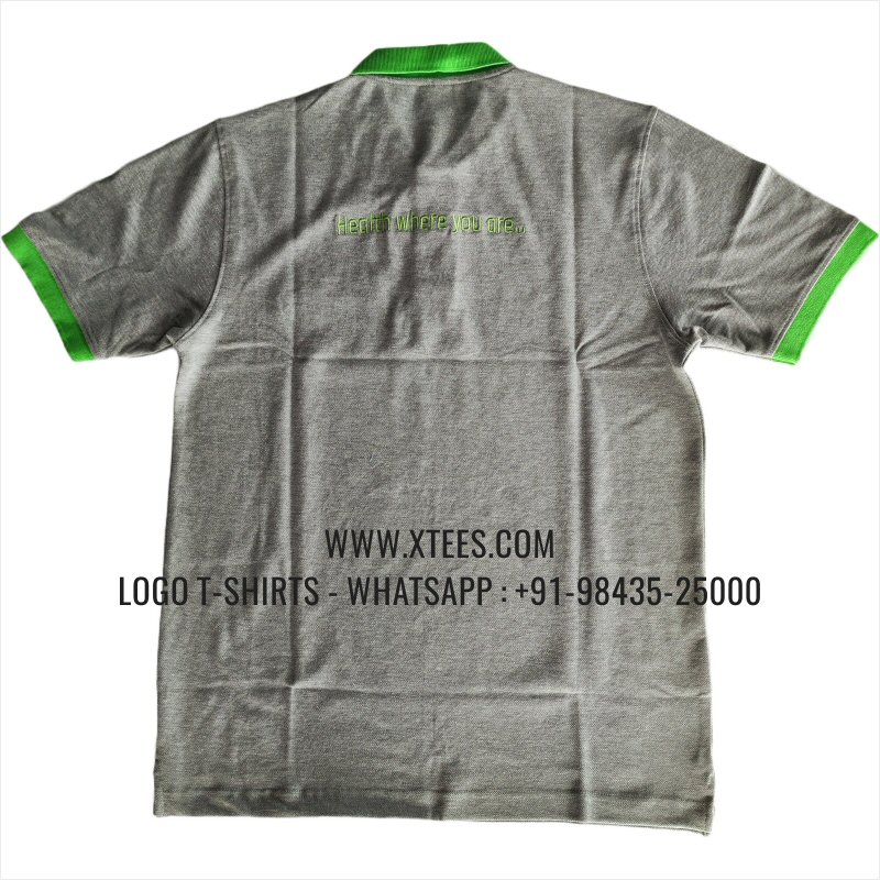 Dual Color Collar Polo T-Shirt | 100% Cotton | 240 GSM Thick Pique Airtex Fabric | Grey Melange | Logo Embroidery