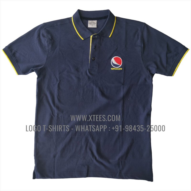 Tipping Collar Polo T-Shirt | 100% Cotton | 240 GSM Thick Pique Airtex Fabric | Navy | Logo Embroidery