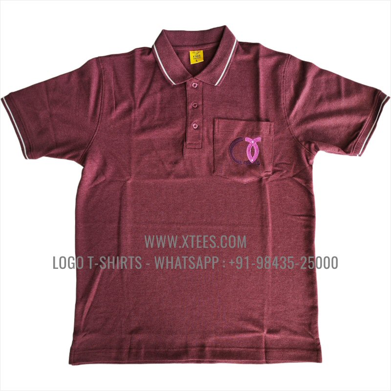 Tipping Collar Polo T-Shirt | 100% Cotton | 240 GSM Thick Pique Airtex Fabric | Maroon Melange | Logo Embroidery