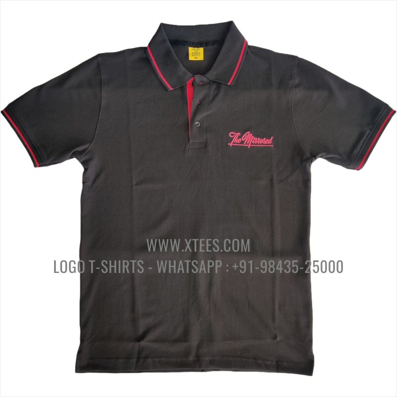 Tipping Collar Polo T-Shirt | 100% Cotton | 240 GSM Thick Pique Airtex Fabric | Black | Logo Embroidery