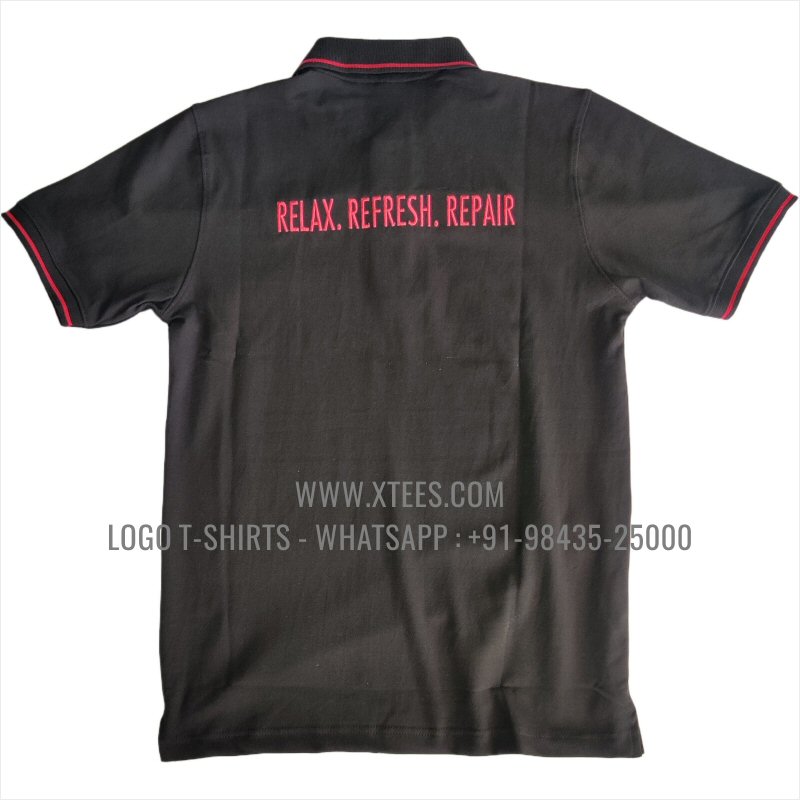 Tipping Collar Polo T-Shirt | 100% Cotton | 240 GSM Thick Pique Airtex Fabric | Black | Logo Embroidery