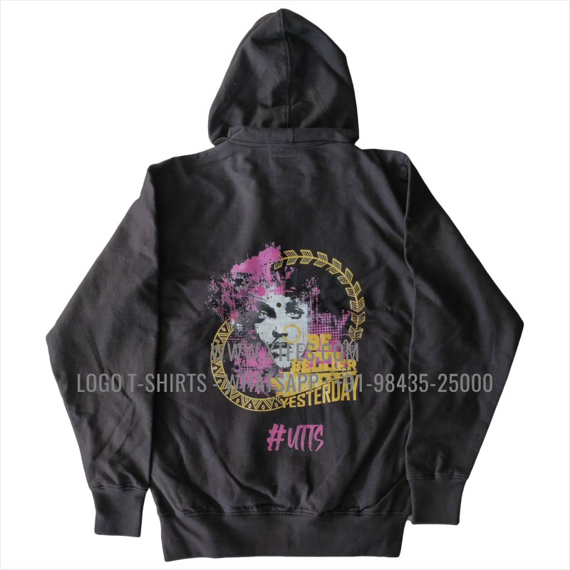 Hoodie | 100% Cotton | 300 GSM Fleece Fabric | Black | Logo Hi Res Digital Print