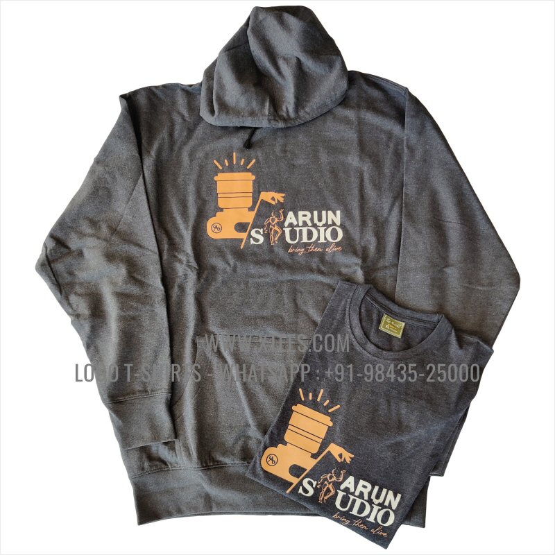 Hoodie | 100% Cotton | 300 GSM Fleece Fabric | Charcoal Melange | Logo Print