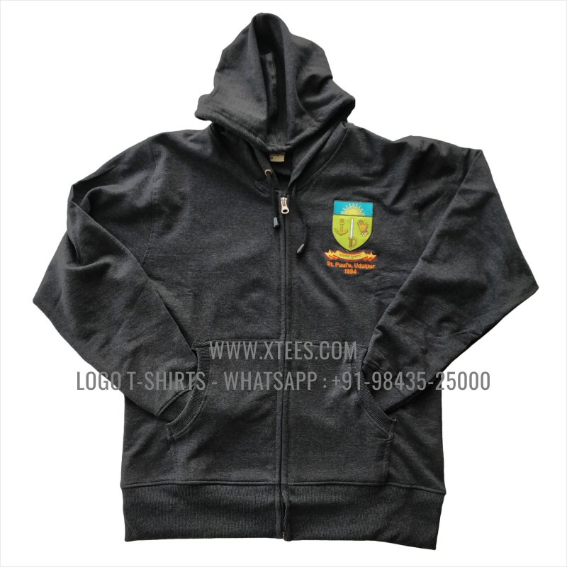 Full Zipper Hoodie | 100% Cotton | 300 GSM Fleece Fabric | Charcoal Melange | Logo Embroidery