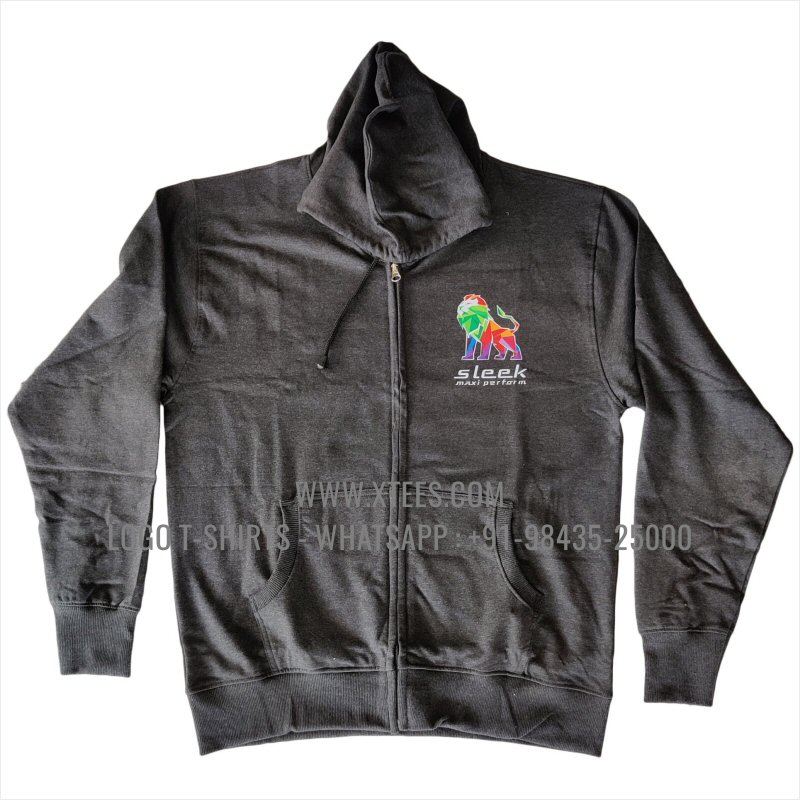 Full Zipper Hoodie | 100% Cotton | 300 GSM Fleece Fabric | Charcoal Melange | Logo Hi Res Digital Print