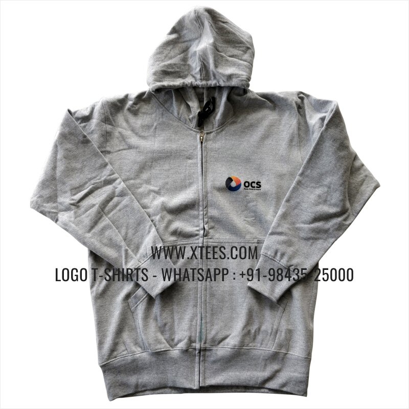 Full Zipper Hoodie | 100% Cotton | 300 GSM Fleece Fabric | Grey Melange | Logo Hi Res Digital Print
