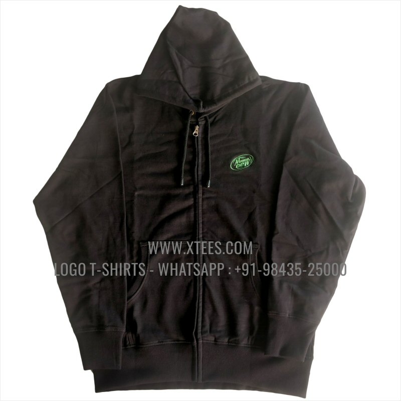 Full Zipper Hoodie | 100% Cotton | 300 GSM Fleece Fabric | Black |Logo Embroidery