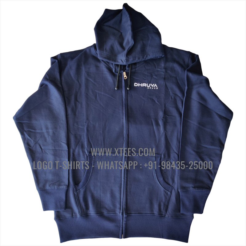 Full Zipper Hoodie | 100% Cotton | 300 GSM Fleece Fabric | Navy | Logo Embroidery
