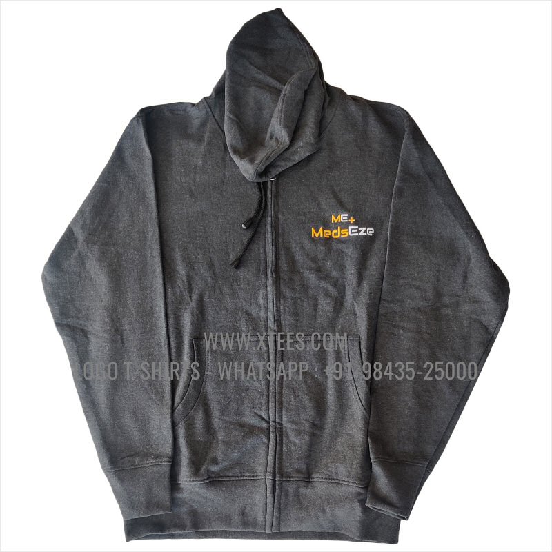 Full Zipper Hoodie | 100% Cotton | 300 GSM Fleece Fabric | Charcoal Melange | Logo Embroidery