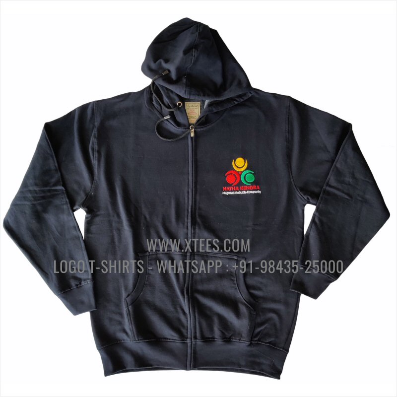 Full Zipper Hoodie | 100% Cotton | 300 GSM Fleece Fabric | Black | Logo Embroidery