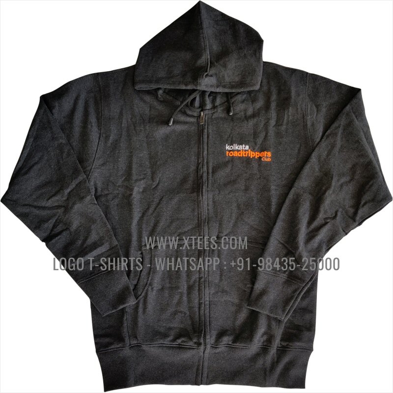 Full Zipper Hoodie | 100% Cotton | 300 GSM Fleece Fabric | Black |Logo Embroidery