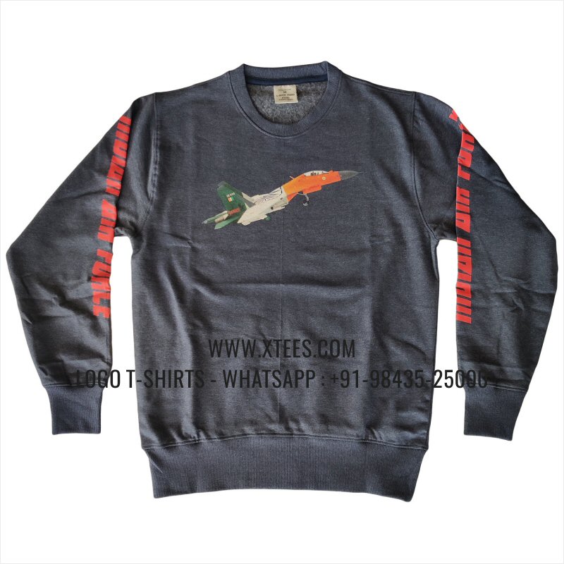 Sweatshirt | 100% Cotton | 300 GSM Fleece Fabric | Navy Melange | Logo Print