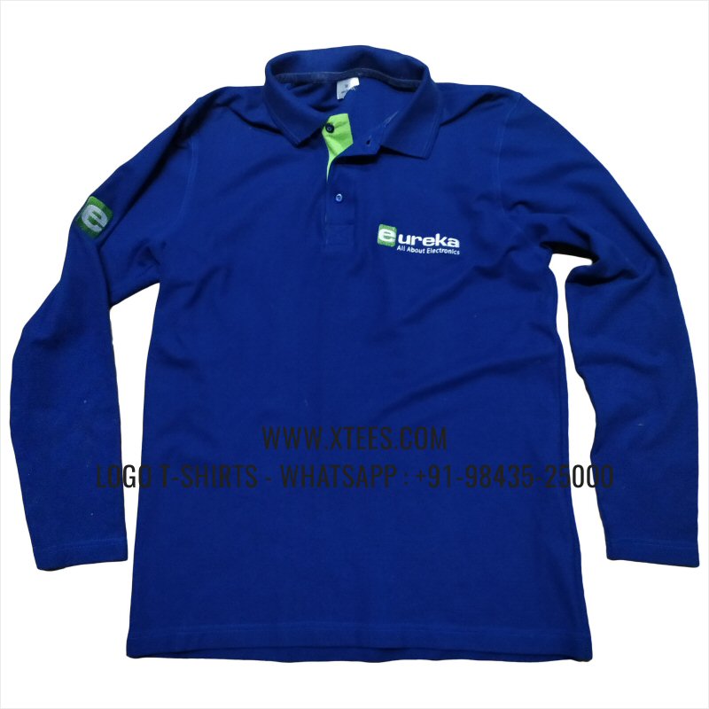 Full Sleeve Collar Polo T-Shirt | 100% Cotton | 240 GSM Thick Pique Airtex Fabric | Royal Blue | Logo Embroidery