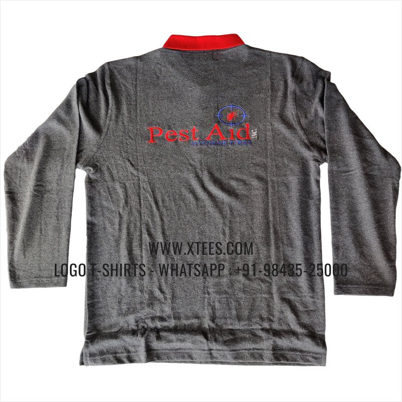 Full Sleeve Collar Polo T-Shirt | 100% Cotton | 240 GSM Thick Pique Airtex Fabric | Charcoal Melange | Logo Embroidery