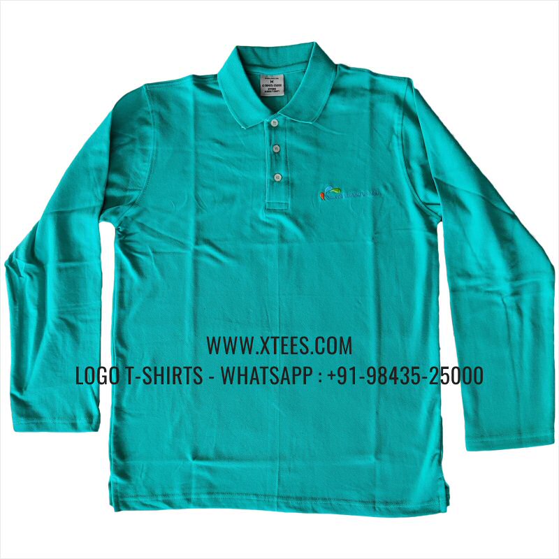 Full Sleeve Collar Polo T-Shirt | 100% Cotton | 240 GSM Thick Pique Airtex Fabric | Mint Green | Logo Embroidery