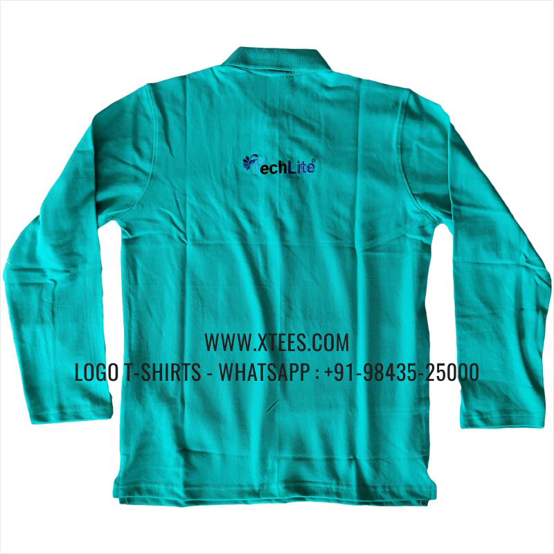 Full Sleeve Collar Polo T-Shirt | 100% Cotton | 240 GSM Thick Pique Airtex Fabric | Mint Green | Logo Embroidery