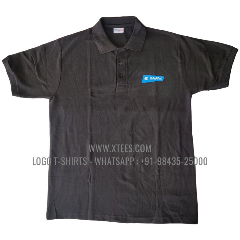 Economy Cotton Collar Polo T-Shirt | 100% Cotton | 200 GSM Thick Pique Fabric | Black | Logo Print