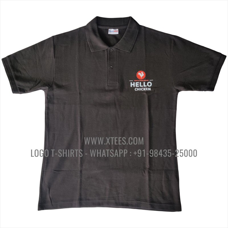 Economy Cotton Collar Polo T-Shirt | 100% Cotton | 200 GSM Thick Pique Fabric | Black | Logo Print
