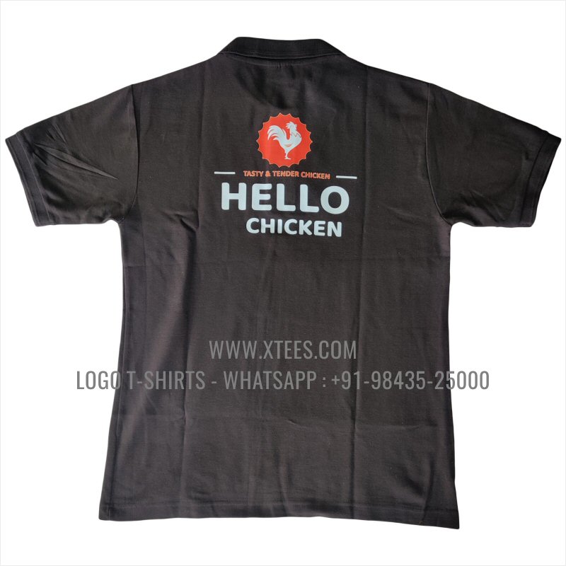 Economy Cotton Collar Polo T-Shirt | 100% Cotton | 200 GSM Thick Pique Fabric | Black | Logo Print